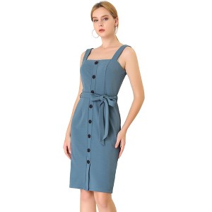 INSPIRE CHIC Women's Classic Button Decor Slim Fit Sleeveless Tie Waist Pinafore Overall Dress - 1 of 4