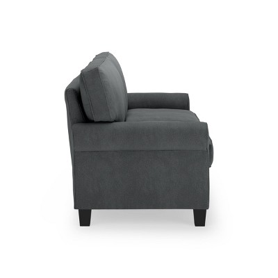Charcoal Microfiber Rolled Arm Sofa with Pillow Back