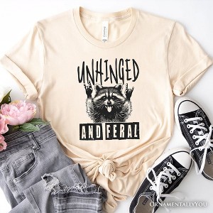 Unhinged and Feral Raccoon T-Shirt, Funny Rock Hands White and Natural Tee for Wild People| OrnamentallyYou - 1 of 4