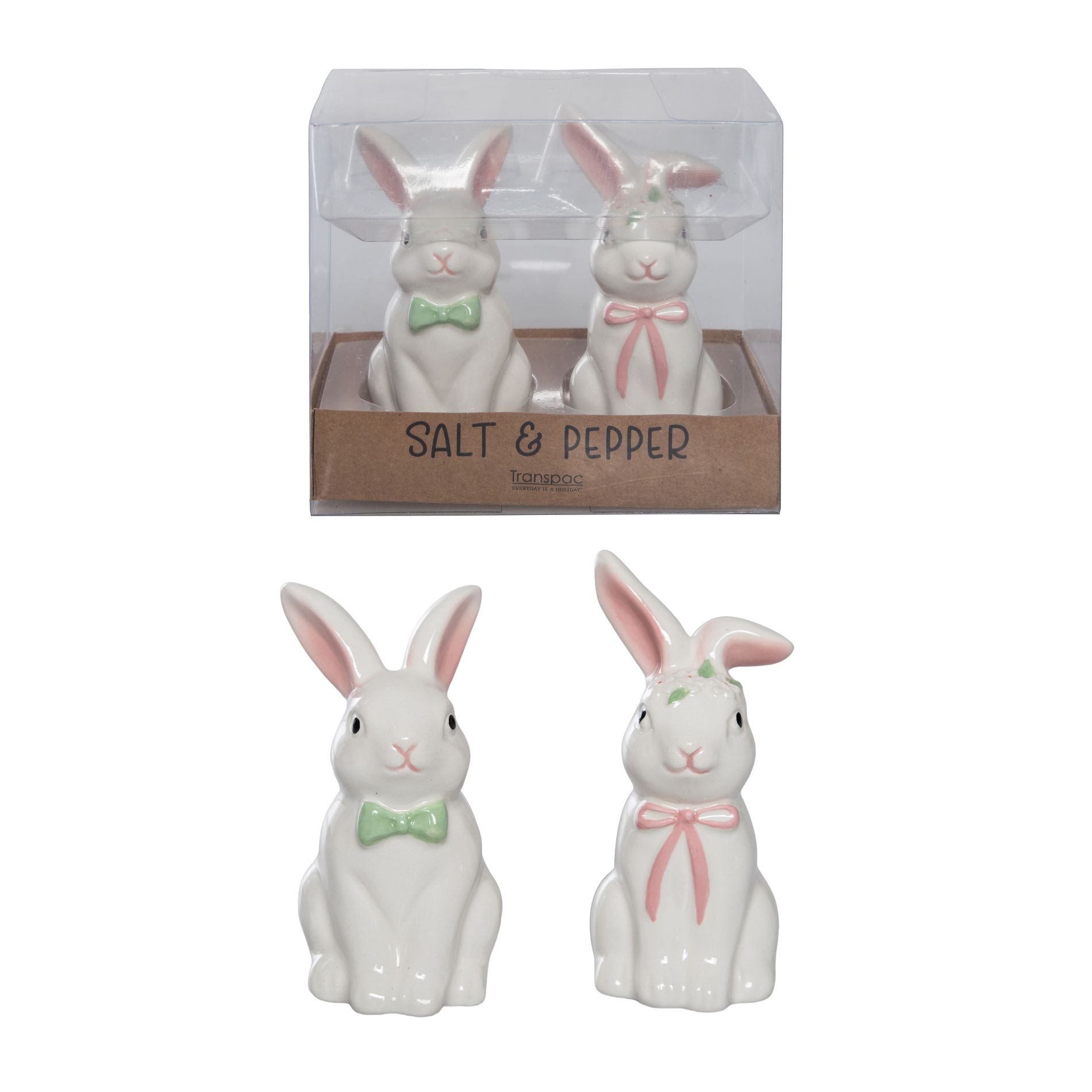 Transpac Dolomite Easter Bunny Salt and Pepper Set of 2 Multicolored for Easter Serving and Entertaining