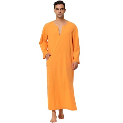 Lars Amadeus Men's Cotton V-Neck Side Split Long Night Gown with Pocket