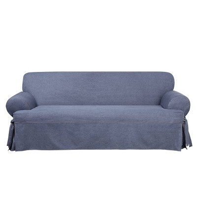 Authentic Denim T Cushion Loveseat Slipcover - Sure Fit: Machine Washable, Indoor Use, Front Tie Closure