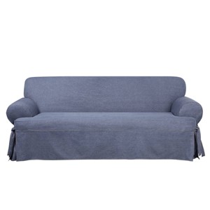 Authentic Denim T Cushion Loveseat Slipcover - Sure Fit: Machine Washable, Indoor Use, Front Tie Closure - 1 of 4