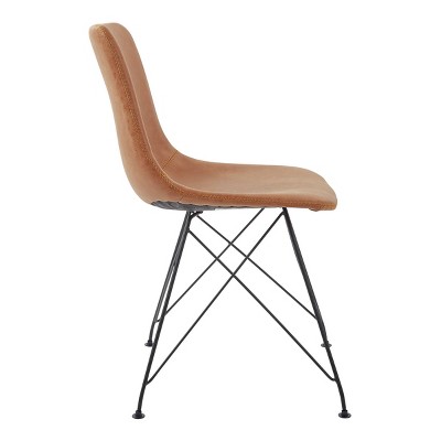 Trenton Sand Brown Faux Leather Side Chair with Metal Legs
