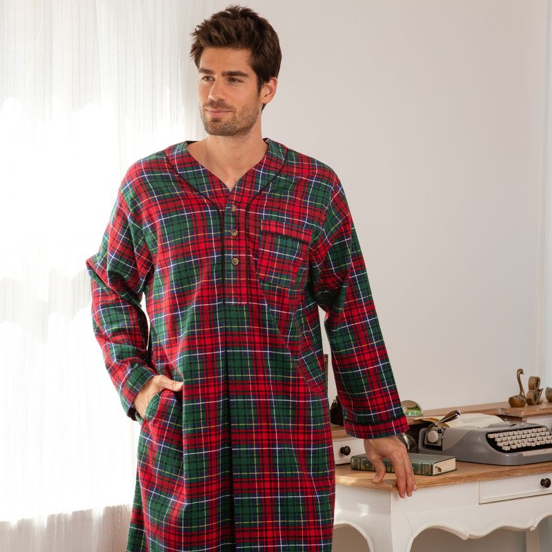 ADR Men's Soft Cotton Flannel Sleep Shirt, Long Henley Night Shirt Pajamas, 4 of 6
