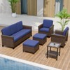 EAGLE PEAK Ocean Vista 6 piece Patio Variated Brown Wicker Sofa Set Swivel Chairs, 3-Seat Sofa - 2 of 4