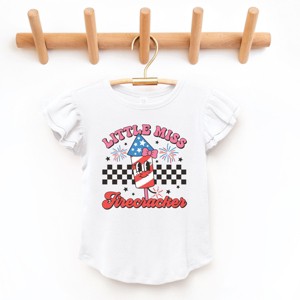 The Juniper Shop Little Miss Firecracker Checkered Flutter Sleeve Tee - 1 of 4