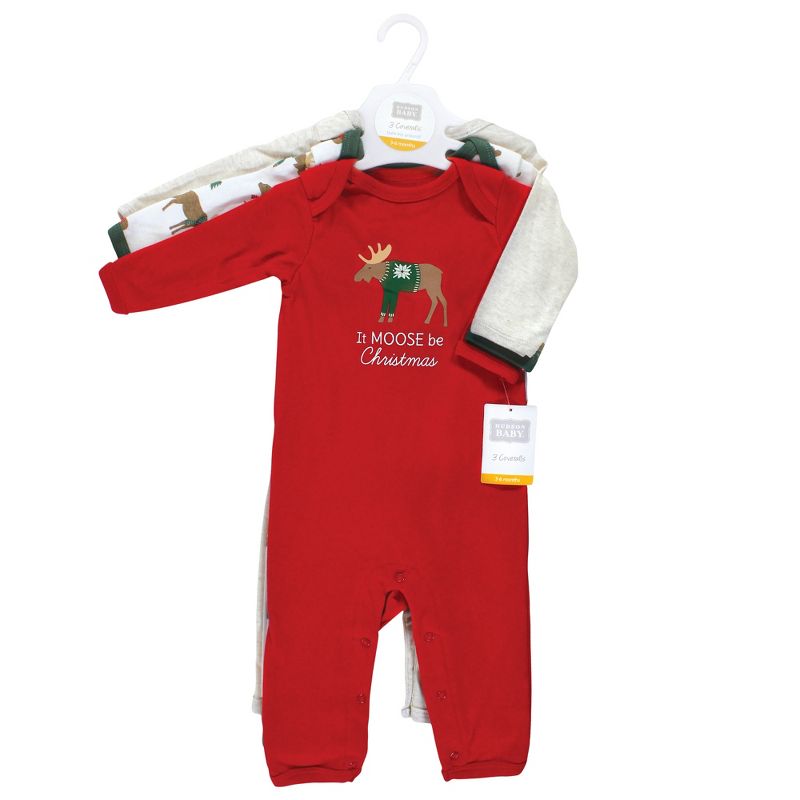 Hudson Baby Infant Boy Cotton Coveralls, Moose Be Christmas, 3 of 7