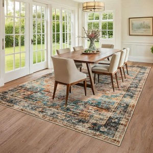 Vintage Distressed Medallion Area Rug - Washable Non-Slip Low Pile Stain Resistant Soft Throw Carpet,Rugs for Living Room, Bedroom, Dining Room - 1 of 4