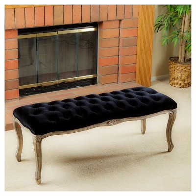 Tufted Black Velvet Bench - Christopher Knight Home: Rubberwood Frame, Cushioned, for Living Room & Bedroom