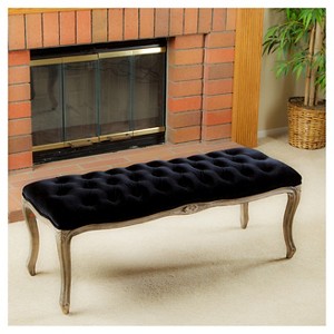 Tufted Black Velvet Bench - Christopher Knight Home: Rubberwood Frame, Cushioned, for Living Room & Bedroom - 1 of 4