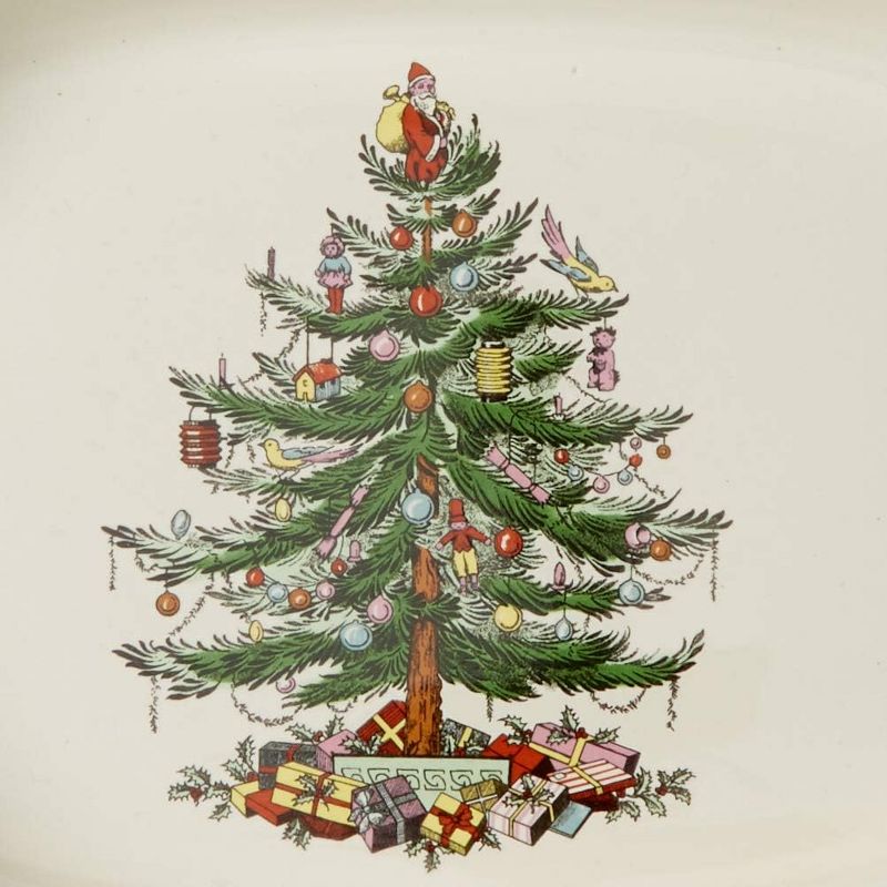 Spode Christmas Tree Open Vegetable Dish, 11.5 Inch Festive Earthenware Serving Bowl with Holiday Green Trim, 4 of 7