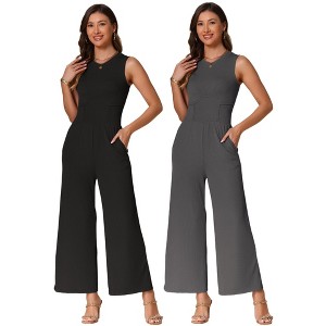 INSPIRE CHIC Women's Dressy Casual Outfits Sleeveless Crewneck Wide Leg Summer Jumpsuit 2 Packs - 1 of 4
