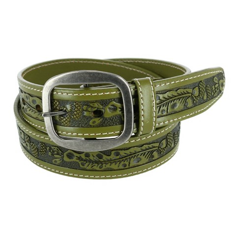 Ctm Leather Western Embossed Belt With Removable Buckle, 40, Olive ...