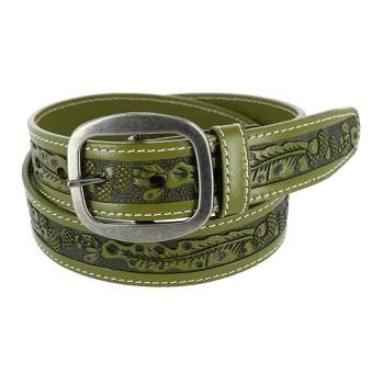 CTM Leather Western Embossed Belt with Removable Buckle