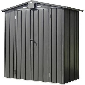 Metal Garden Shed with Roof Lockable Door, Key Lock Galvanized Steel Outdoor Storage Shed, Rust-Proof Tool Storage Cabinet for Lawn  Black - 1 of 4