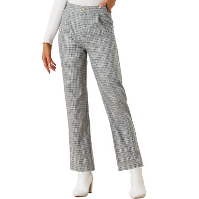 Allegra K Women's Plaid Elastic Waist Casual Work Office Long Trousers  Black Gray X-small : Target