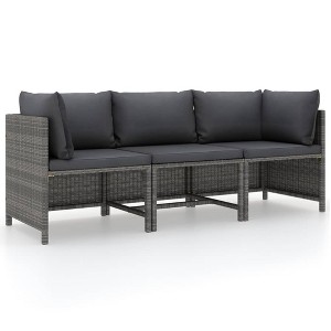 3-Seater Patio Sofa with Cushions Gray Poly Rattan vidaXL - 1 of 4