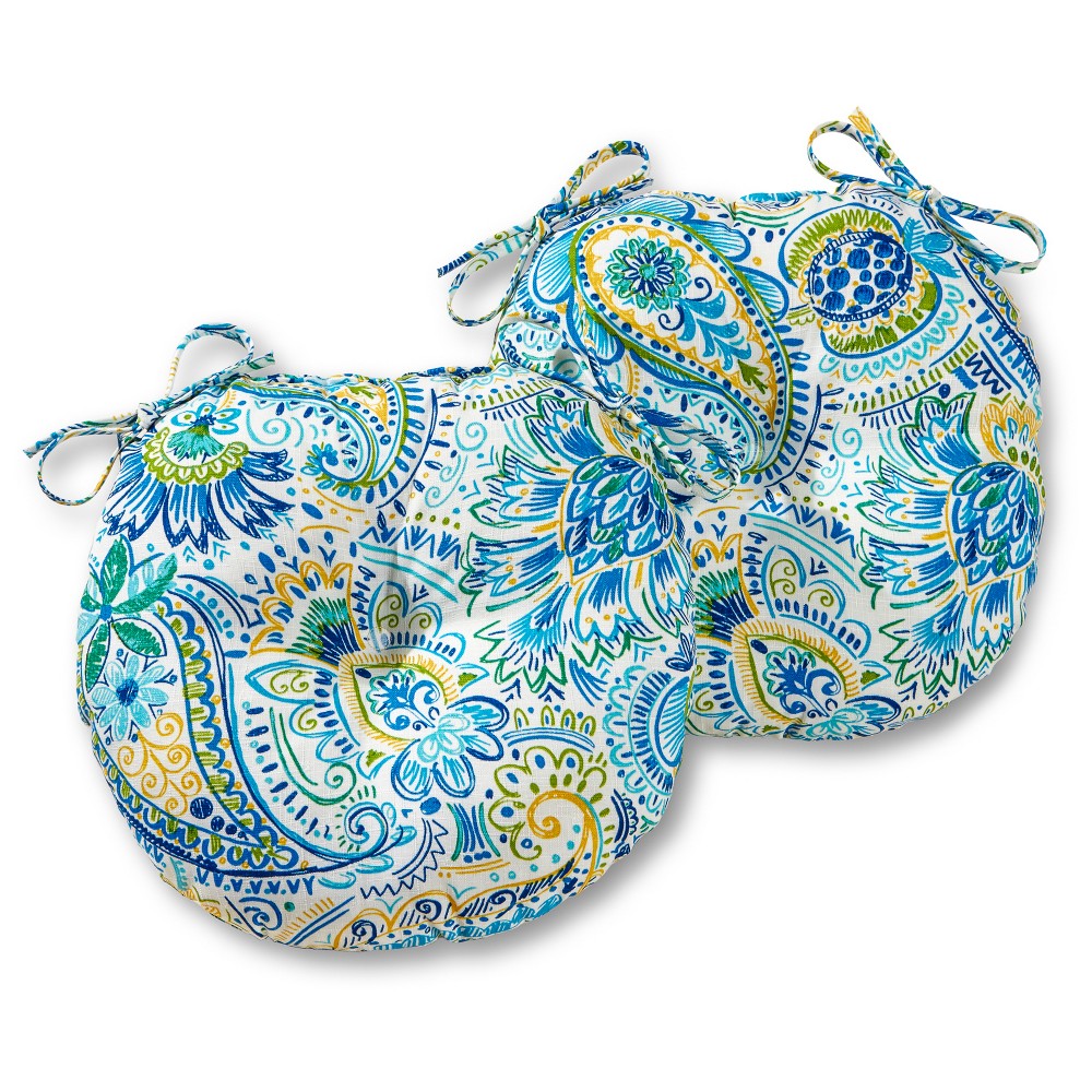 Photos - Pillow Kensington Garden 2pc 15"x15" Paisley Outdoor Seat Cushions Baltic: Fade &