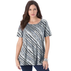 Roaman's Women's Plus Size Swing Ultimate Tee With Keyhole Back - 1 of 4