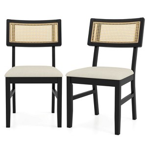 Costway Rattan Dining Chairs Set of 2/4 with Padded Seat, Rubber Wood Legs & Curved Backrest - 1 of 4