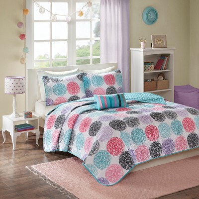 Brittany Polka Dot Quilted Reversible Coverlet Set (Twin/Twin Extra Long ) 3pc - Purple