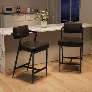 Garvee Bar Stools Set of 2, Tall Bar Chairs with Thick Cushion & Thickened Metal Legs, Upholstered Counter Height Bar Stools w/ Backrest and Footrest - 1 of 4
