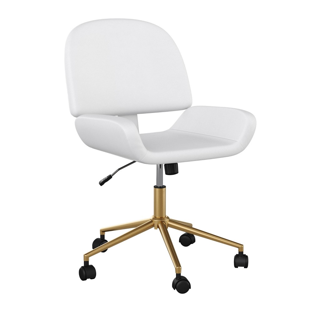 Photos - Computer Chair Martha Stewart Upholstered Office Chair White/Polished Brass - : Faux Leather, Pneumatic Height, Swivel Seat, Metal Frame 