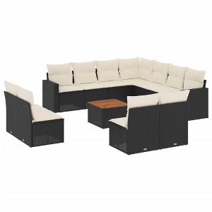 vidaXL 12 Piece Patio Sofa Set with Cushions Black Poly Rattan - Black and Cream - 1 of 4