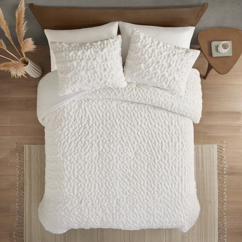 Madison Park 3pc Full/Queen Dakota Ruched Fur Down Alternative Comforter Set Ivory: Glamorous Style, Hypoallergenic: Luxury Microfiber Bedding Set