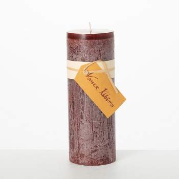 9" Vance Kitira Merlot Timber Pillar Candle, Red ,Scentless, Clean-Burning, Environmental Friendly