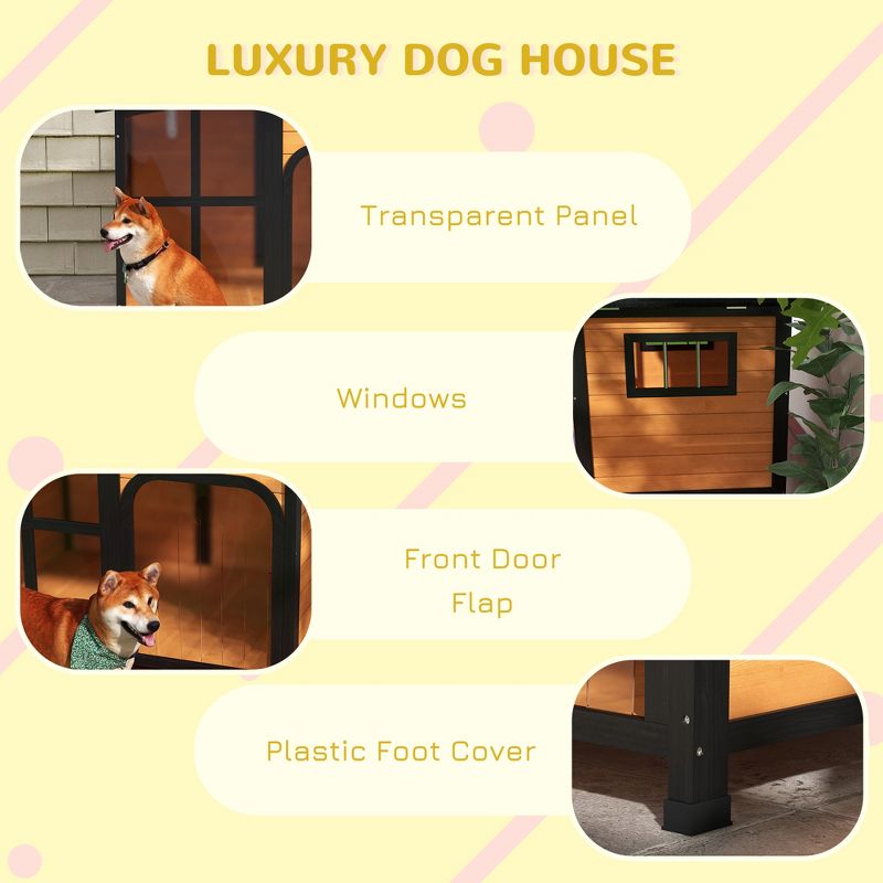 PawHut Cabin-Style Wooden Dog House for Large Dogs Outside with Openable Roof & Giant Window, Big Dog House Outdoor & Indoor, Dog Furniture, 5 of 7