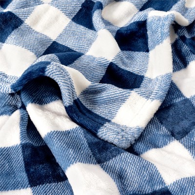 Twin Navy and White Checkered Fleece Throw Blanket