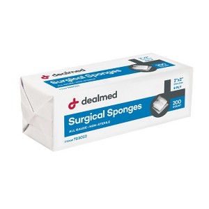 Dealmed Surgical Sponges, 8-Ply, Non-Woven Absorbent Gauze for Wound Care, White, 200 Count (Pack of 1) - 1 of 4