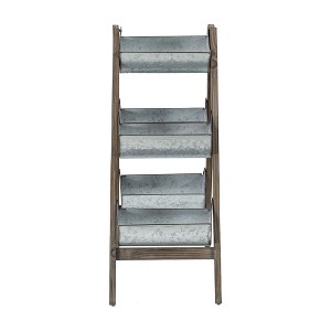 Rustic Foldable Ladder Planter – 5-Bucket Vertical Garden Stand with Galvanized Pots & Fir Wood Frame, Farmhouse Outdoor Décor - 1 of 4