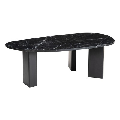 HomeRoots 54" Black Genuine Marble and Wood Free Form Coffee Table