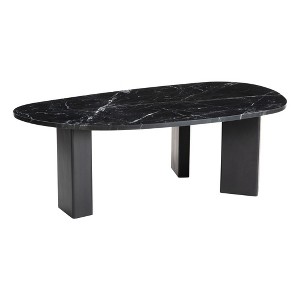 HomeRoots 54" Black Genuine Marble and Wood Free Form Coffee Table - 1 of 4