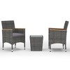 vidaXL 3 Piece Bistro Set Poly Rattan and Tempered Glass Gray - 2 of 4