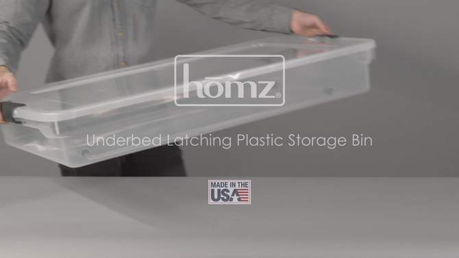 Homz 60 Quart Multipurpose Slim Underbed Storage Container Bins with Secure Latching Lid and Wheels for Home or Office Organization, Clear (2 Pack), 2 of 8, play video
