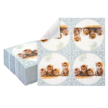 Sparkle and Bash 100 Pack Kitten Luncheon Paper Napkins for Cat Birthday Party Supplies Decorations, 6.5 In