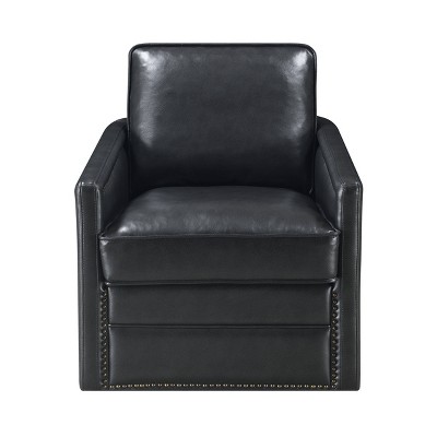 Rocha Black Leather Swivel Accent Chair with Wood Frame