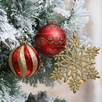40-Piece Red and Gold Glitter Shatterproof Christmas Ornament Set