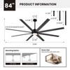 Ludomide 84" Large Ceiling Fans with Lights and Remote, Modern Black Industrial Ceiling Fan Light for Farmhouse Living Garage Covered Outdoor - 3 of 4