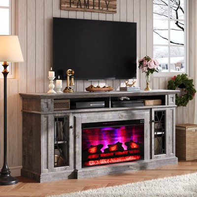 AMERLIFE Farmhouse Heavy Fireplace TV Stand with 33" Electric Fireplace, for 80" TVs up