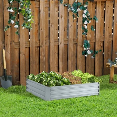 48" Silver Galvanized Steel Rectangular Raised Garden Bed