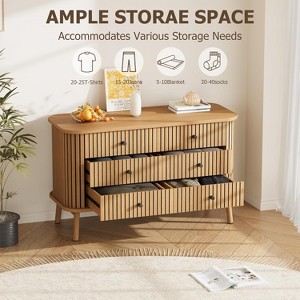 3 Drawer Dresser, Chest of Drawers for Bedroom, Spacious Storage Wicker Dresser with Matte Black Handles and Wood Legs for Closet, Hallway, Nature - 1 of 4