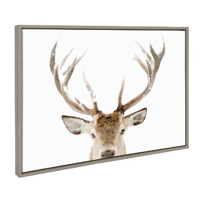 Sylvie Stag Peekaboo 23x33 Gray Framed Canvas Wall Art