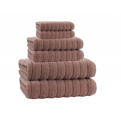 6pc Vague Turkish Cotton Bath Towel Set Beige - Enchante Home