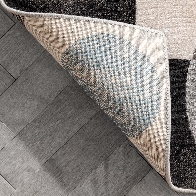 Grey Blue Geometric Rectangular Synthetic 5' x 7' Area Rug