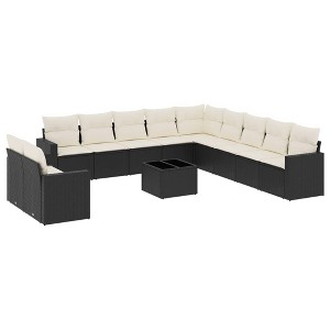 vidaXL 12 Piece Patio Sofa Set with Cushions Black and Cream - With Table - 1 of 4